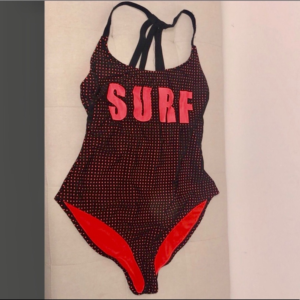 Black & Neon Orange One Piece Swimsuit